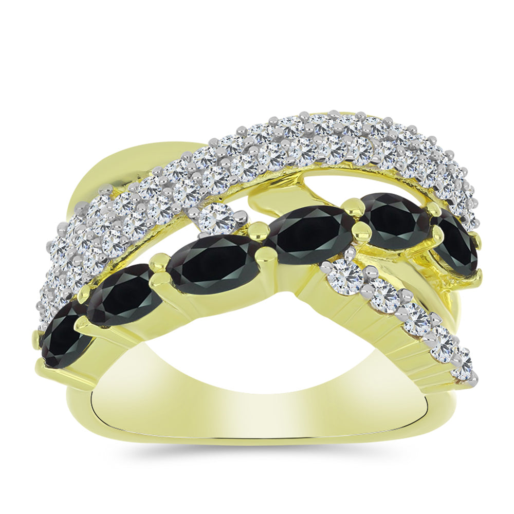 Pozlacené stříbro 925/1000 Prsten s Obsidiánem a Bílým Topazem - Karátové číslo: 2.14. přibližná hmotnost: 7.04 gramů 3 