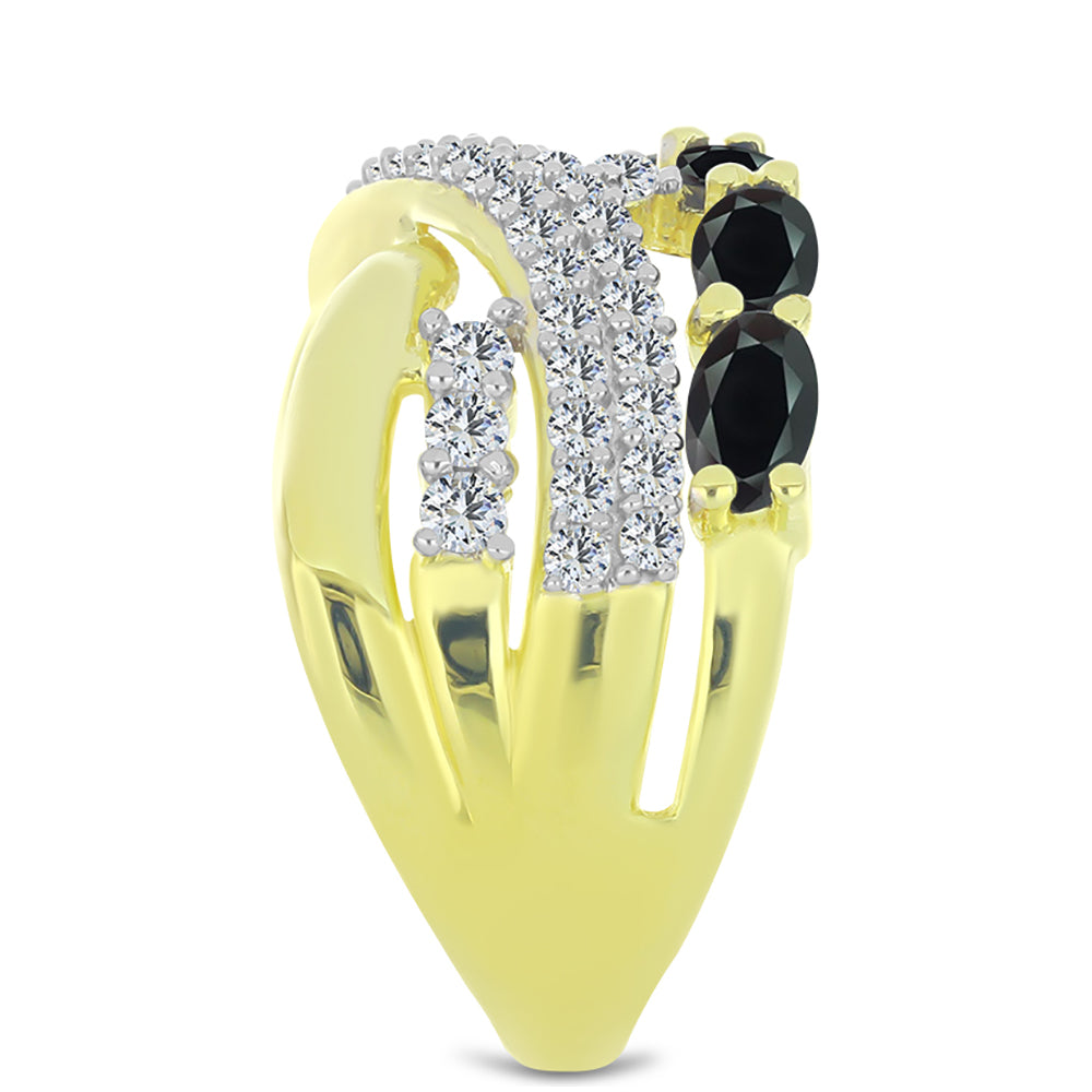 Pozlacené stříbro 925/1000 Prsten s Obsidiánem a Bílým Topazem - Karátové číslo: 2.14. přibližná hmotnost: 7.04 gramů 4 