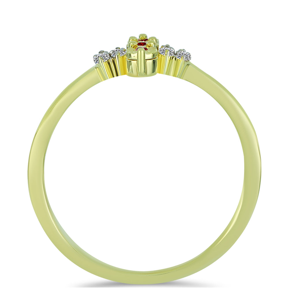 Pozlacené Stříbro 925/1000 - Prsten s Červeným Diamantem a Bílým Diamantem - Karátové číslo: 0.13. přibližná hmotnost: 1.85 gramů 2 