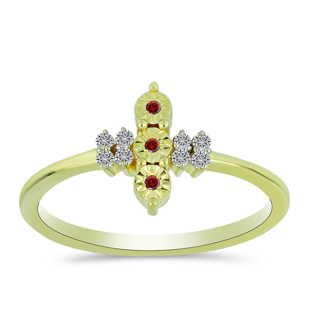 Pozlacené Stříbro 925/1000 - Prsten s Červeným Diamantem a Bílým Diamantem - Karátové číslo: 0.13. přibližná hmotnost: 1.85 gramů 3 