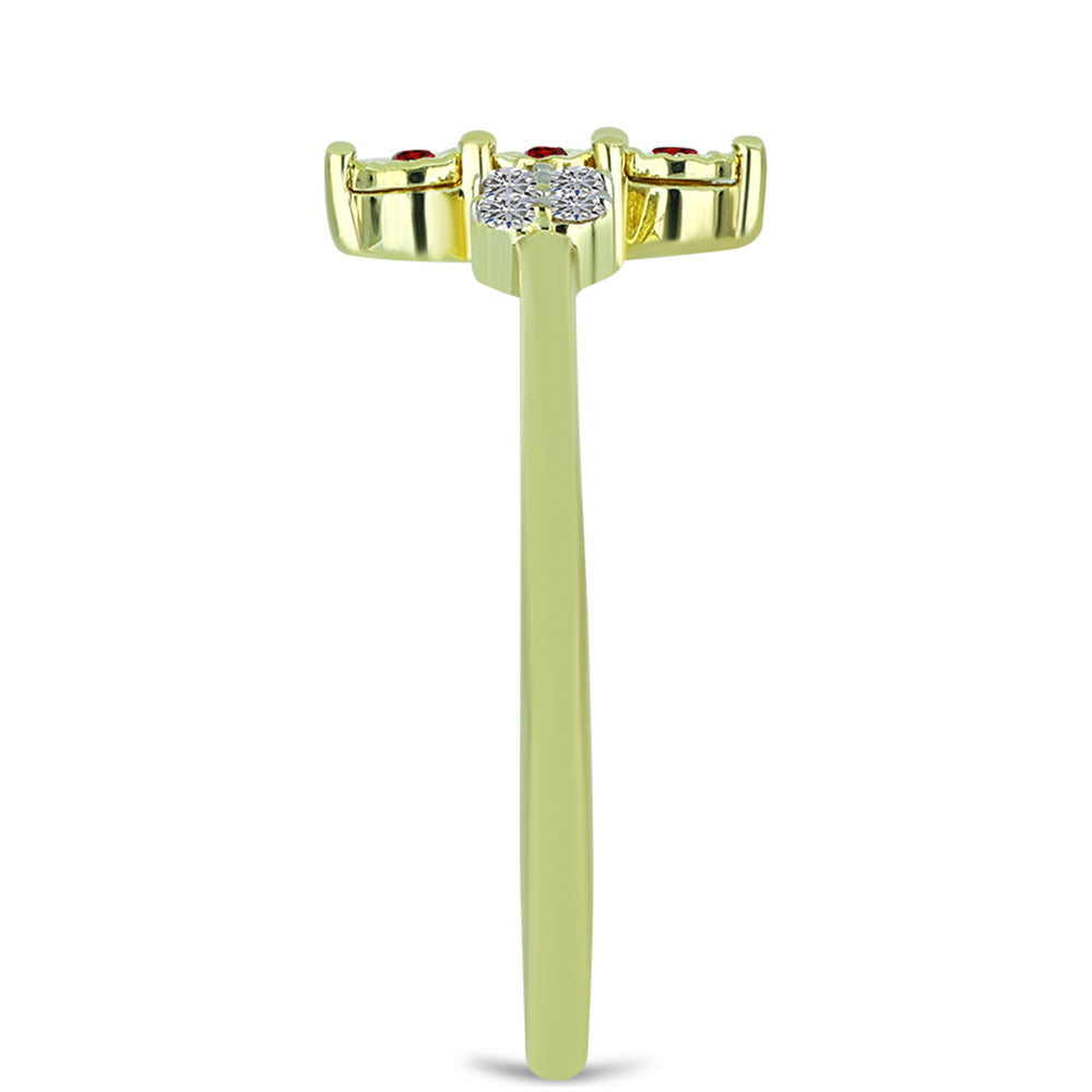 Pozlacené Stříbro 925/1000 - Prsten s Červeným Diamantem a Bílým Diamantem - Karátové číslo: 0.13. přibližná hmotnost: 1.85 gramů 4 