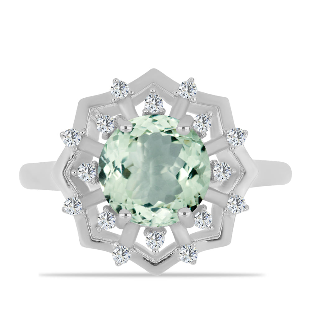 Stříbrný Prsten se Zeleným Ametystem a Bílým Topazem