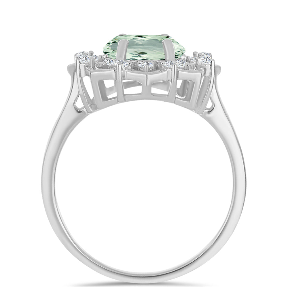 Stříbrný Prsten se Zeleným Ametystem a Bílým Topazem 2 