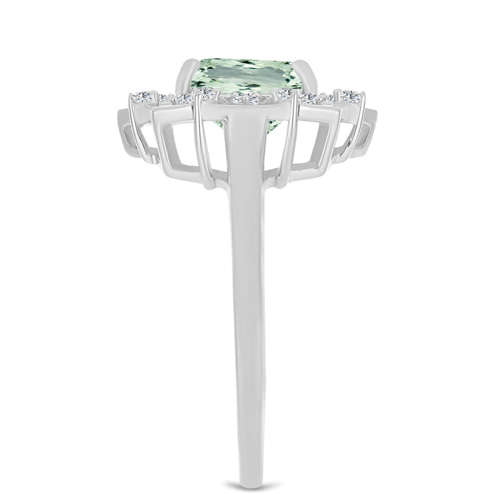 Stříbrný Prsten se Zeleným Ametystem a Bílým Topazem