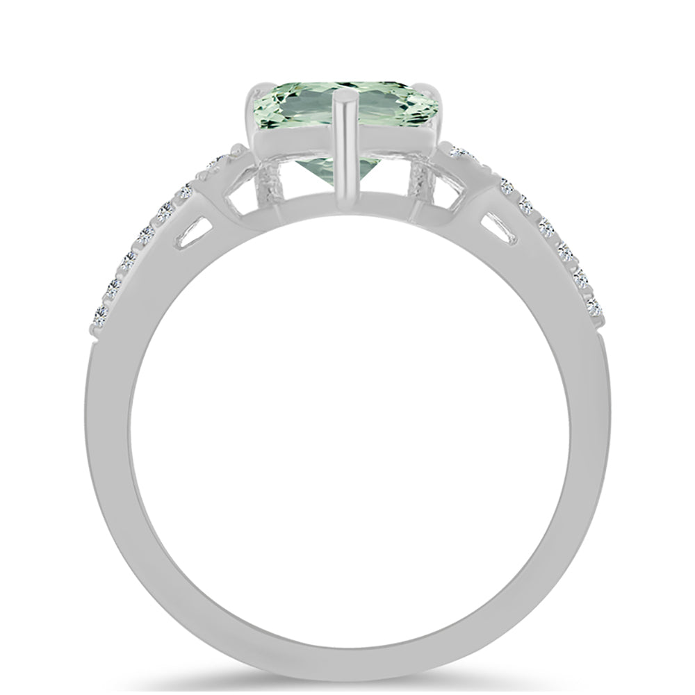Stříbro 925/1000 - Prsten se Zeleným Ametystem a Bílým Topazem - Karátové číslo: 1.92. přibližná hmotnost: 2.93 gramů