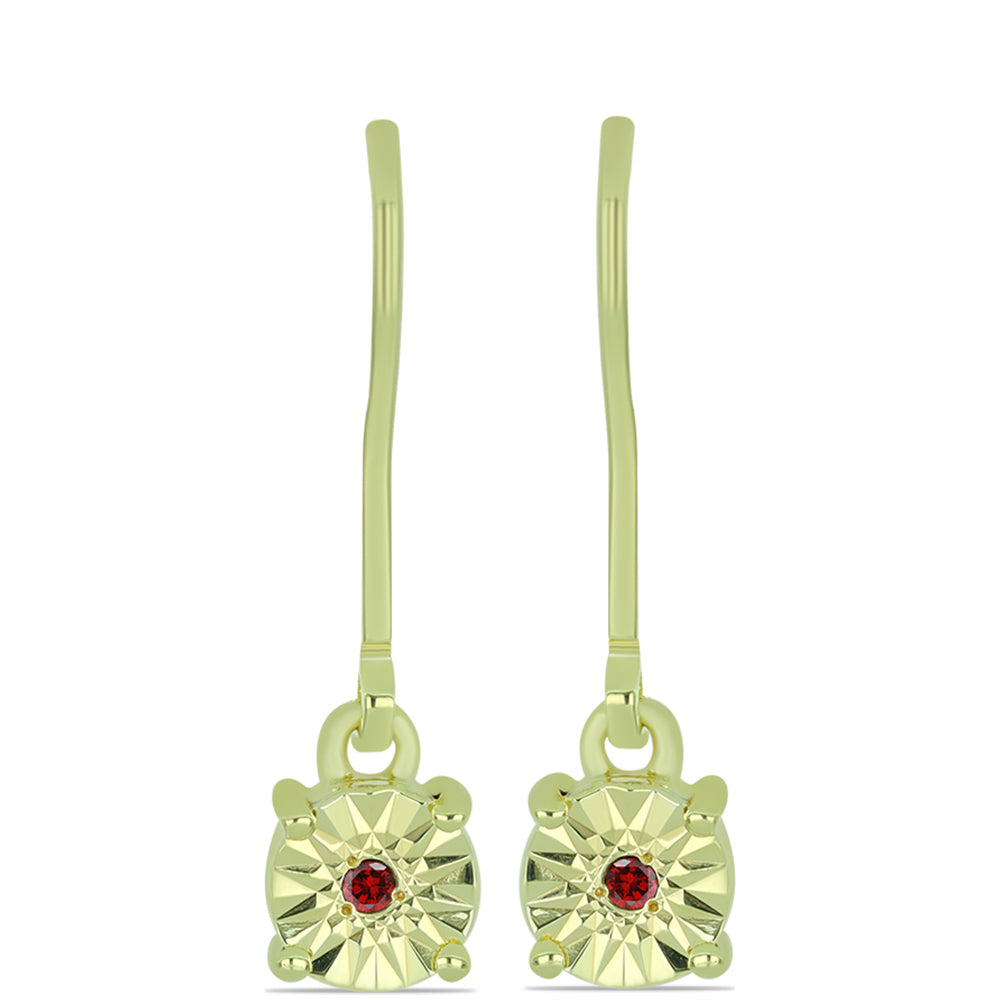 Pozlacené Stříbro 925/1000 - Náušnice s Červeným Diamantem - Karátové číslo: 0.02. přibližná hmotnost: 1.5 gramů