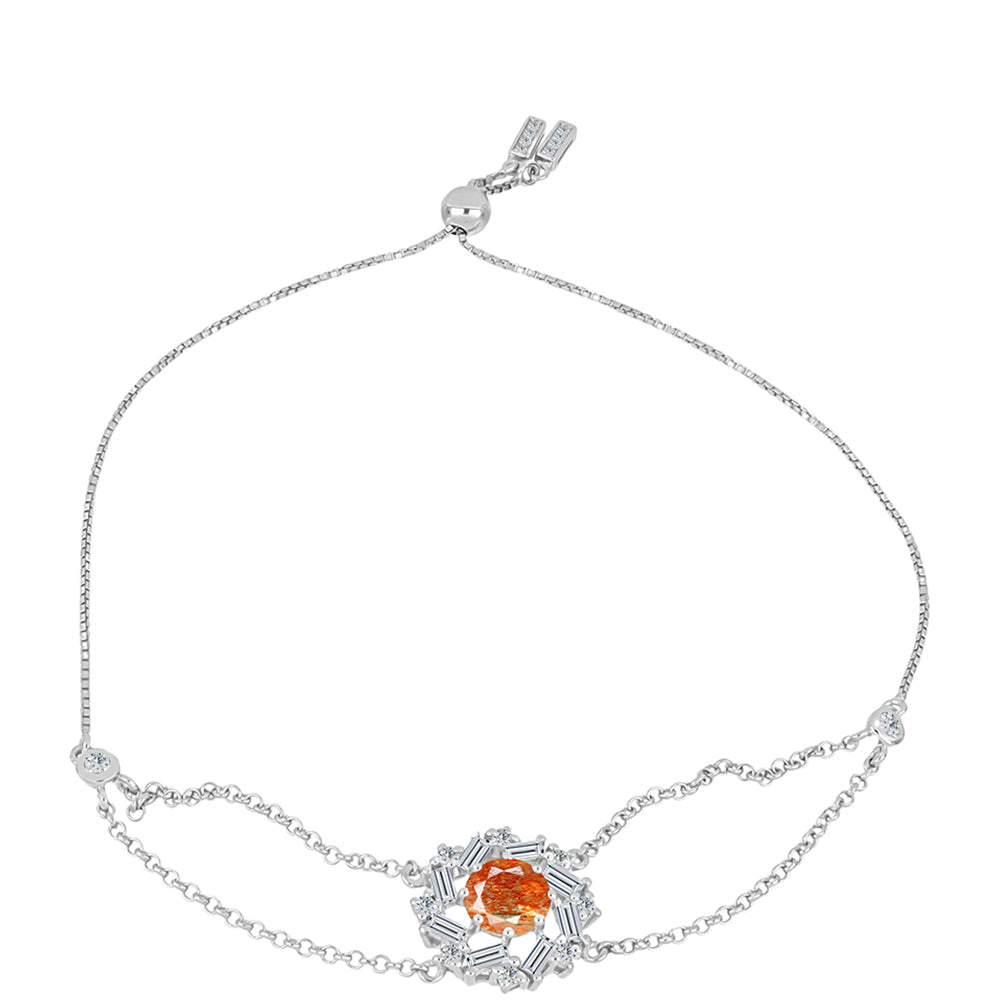 Stříbro 925/1000 - Náramek s Oregonským Slunečním Kamenem a Bílým Topazem - Karátové číslo: 3.21. přibližná hmotnost: 7.22 gramů 1 