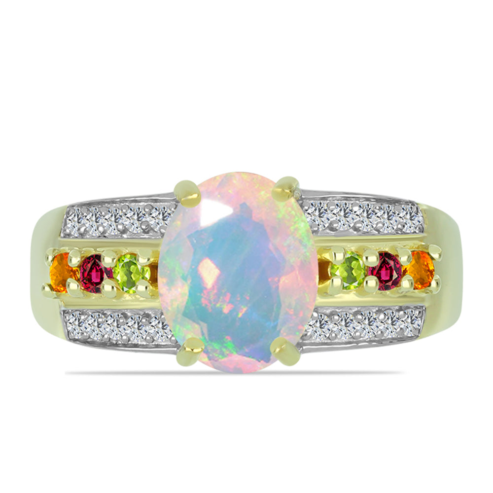 Pozlacený Stříbrný Prsten s Welo opálem a Chakra Turmalínem 2 