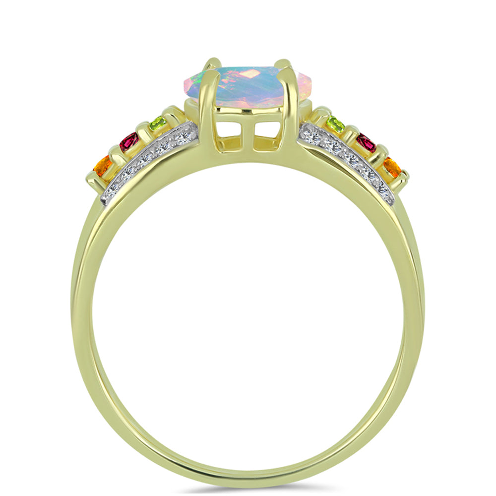 Pozlacený Stříbrný Prsten s Welo opálem a Chakra Turmalínem