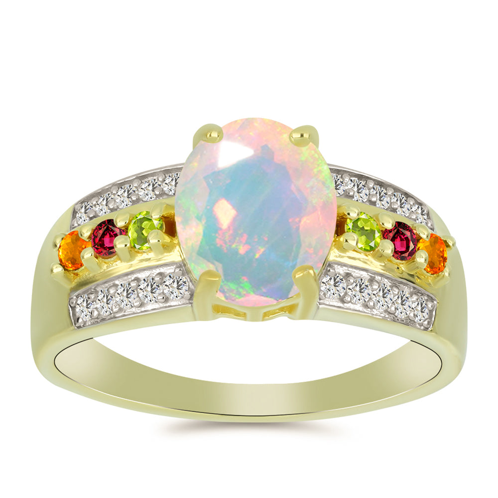 Pozlacený Stříbrný Prsten s Welo opálem a Chakra Turmalínem 1 