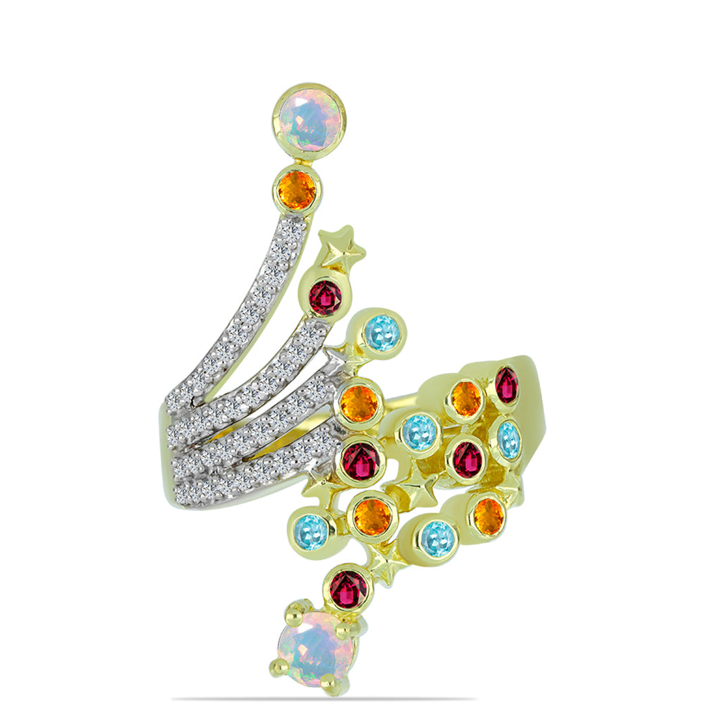 Pozlacený Stříbrný Prsten s Welo opálem a Chakra Turmalínem 1 