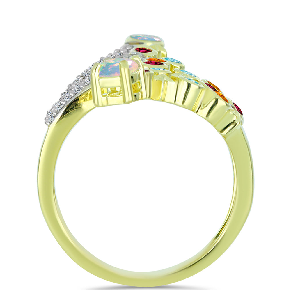 Pozlacený Stříbrný Prsten s Welo opálem a Chakra Turmalínem 2 