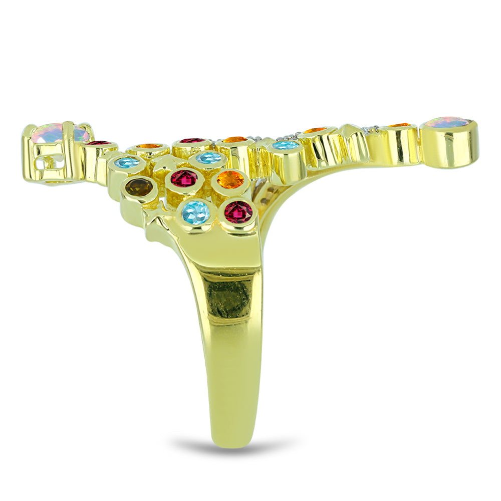 Pozlacený Stříbrný Prsten s Welo opálem a Chakra Turmalínem 4 