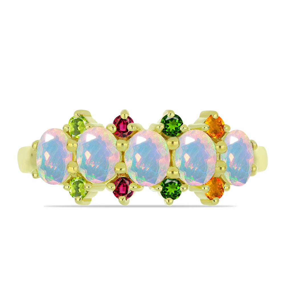 Pozlacený Stříbrný Prsten s Welo opálem a Chakra Turmalínem