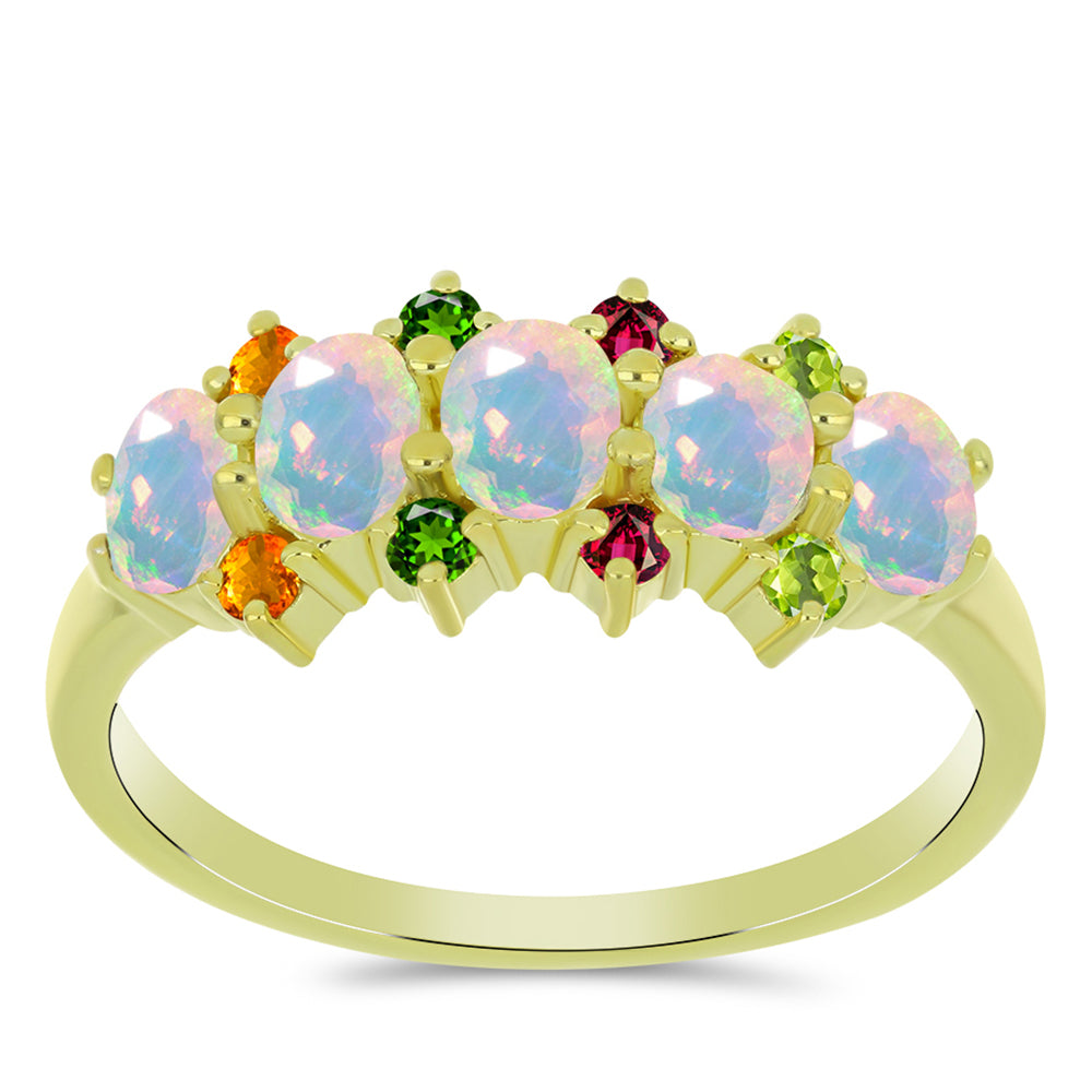 Pozlacený Stříbrný Prsten s Welo opálem a Chakra Turmalínem 1 