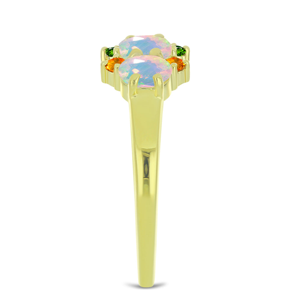 Pozlacený Stříbrný Prsten s Welo opálem a Chakra Turmalínem