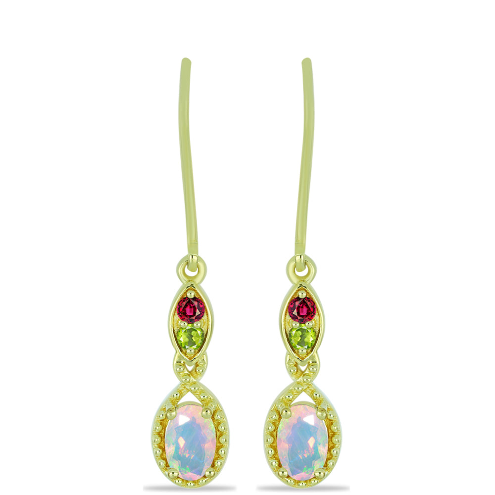 Pozlacené Stříbrné Náušnice s Welo opálem a Chakra Turmalínem