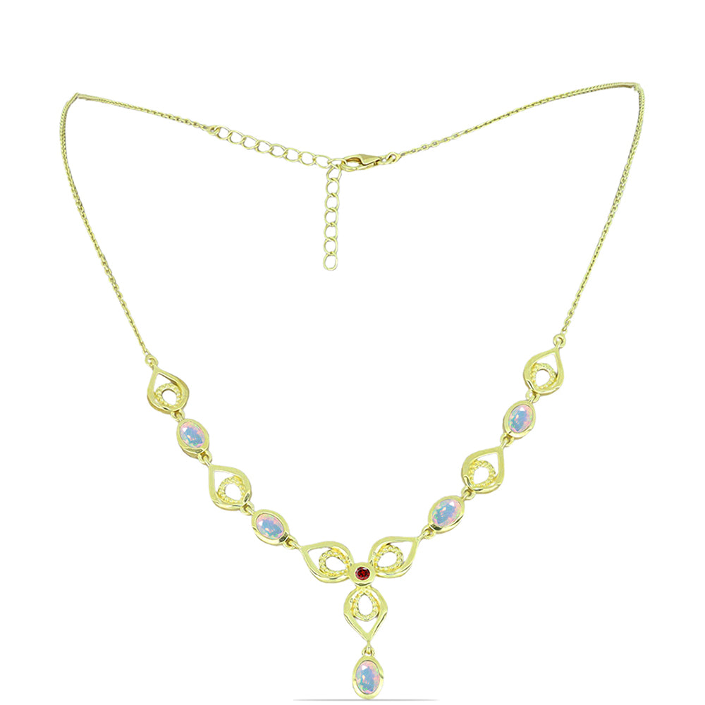 Pozlacený Stříbrný Náhrdelník s Welo opálem a Chakra Turmalínem 1 