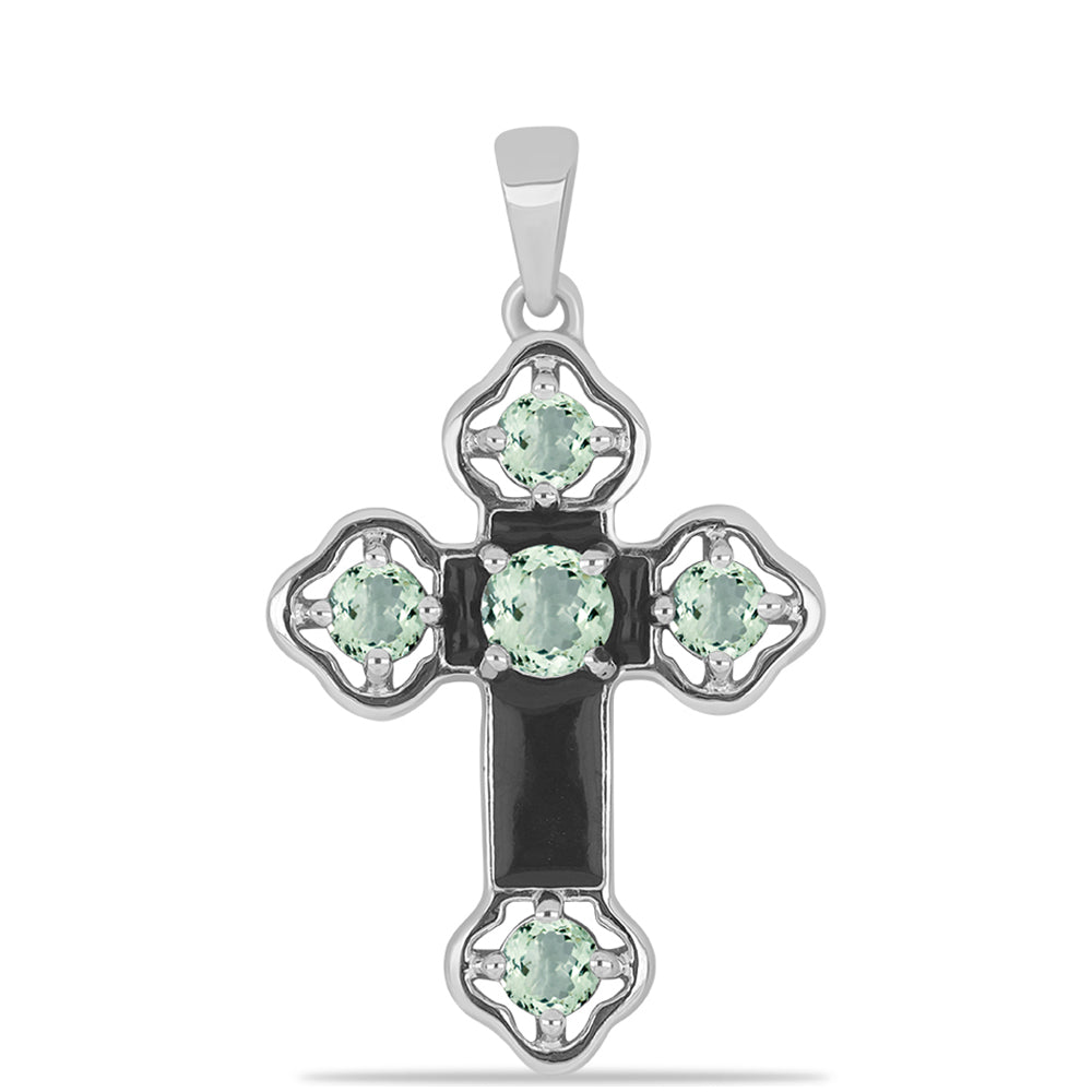 Kříž Stříbrný Přívěsek se Zeleným Ametystem
