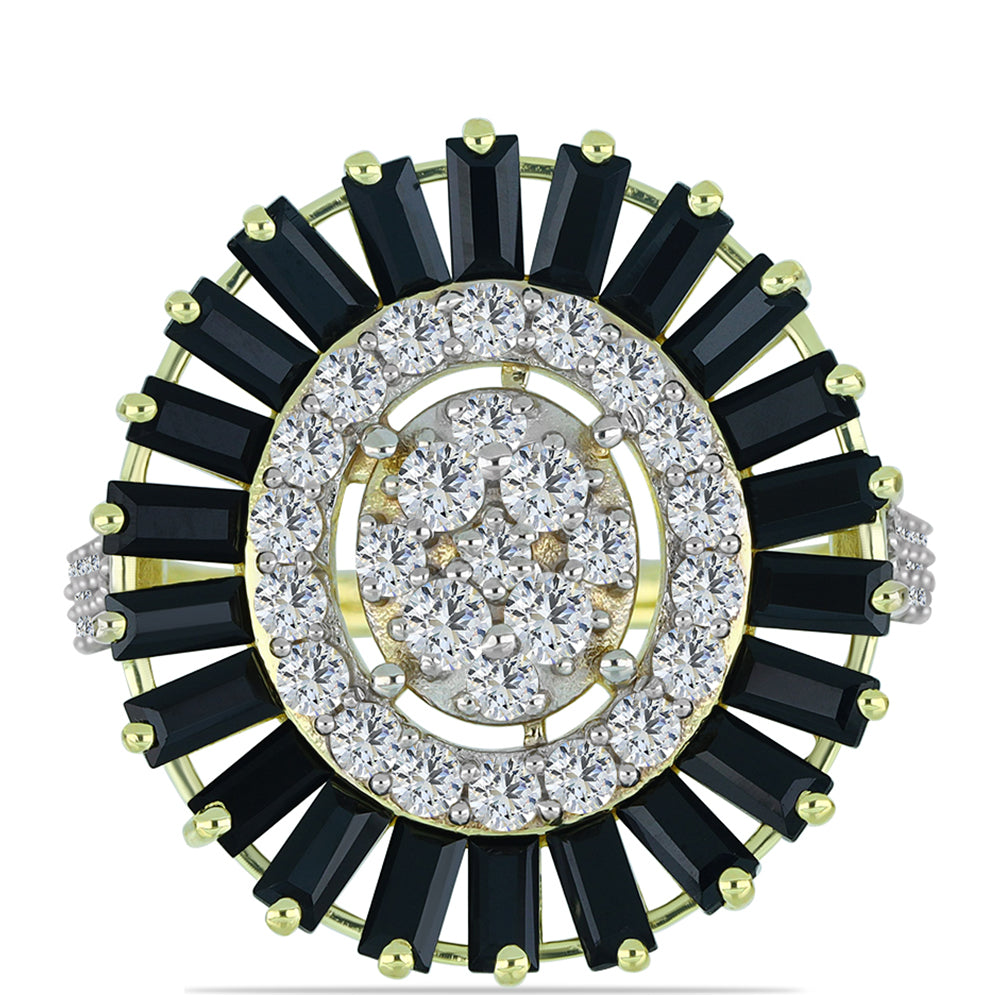 Pozlacený Stříbrný Prsten s Obsidiánem a Bílým Topazem 1 