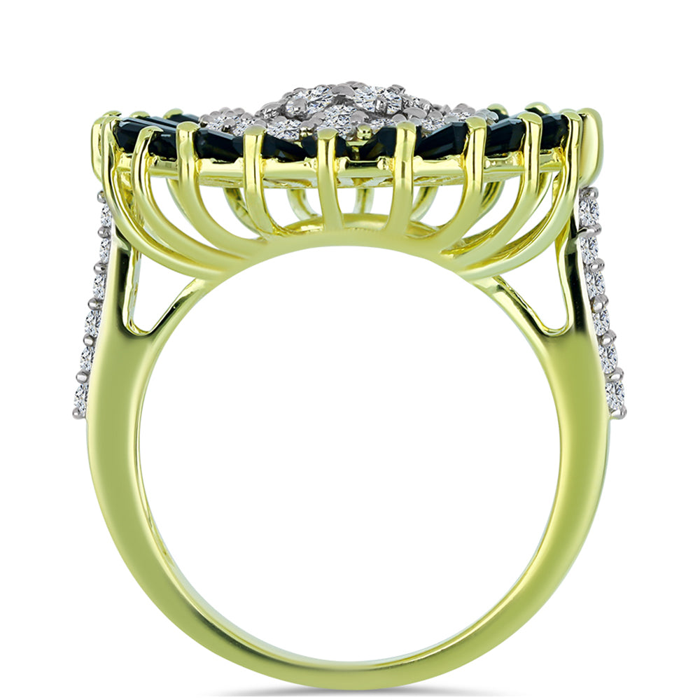 Pozlacený Stříbrný Prsten s Obsidiánem a Bílým Topazem 2 