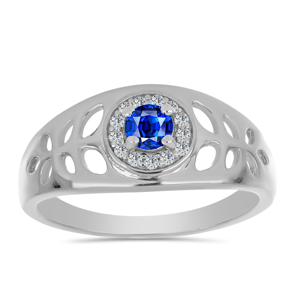 Stříbro 925/1000 - Prsten s Australským Modrým Safírem a Bílým Topazem - Karátové číslo: 0.51. přibližná hmotnost: 2.89 gramů 3 