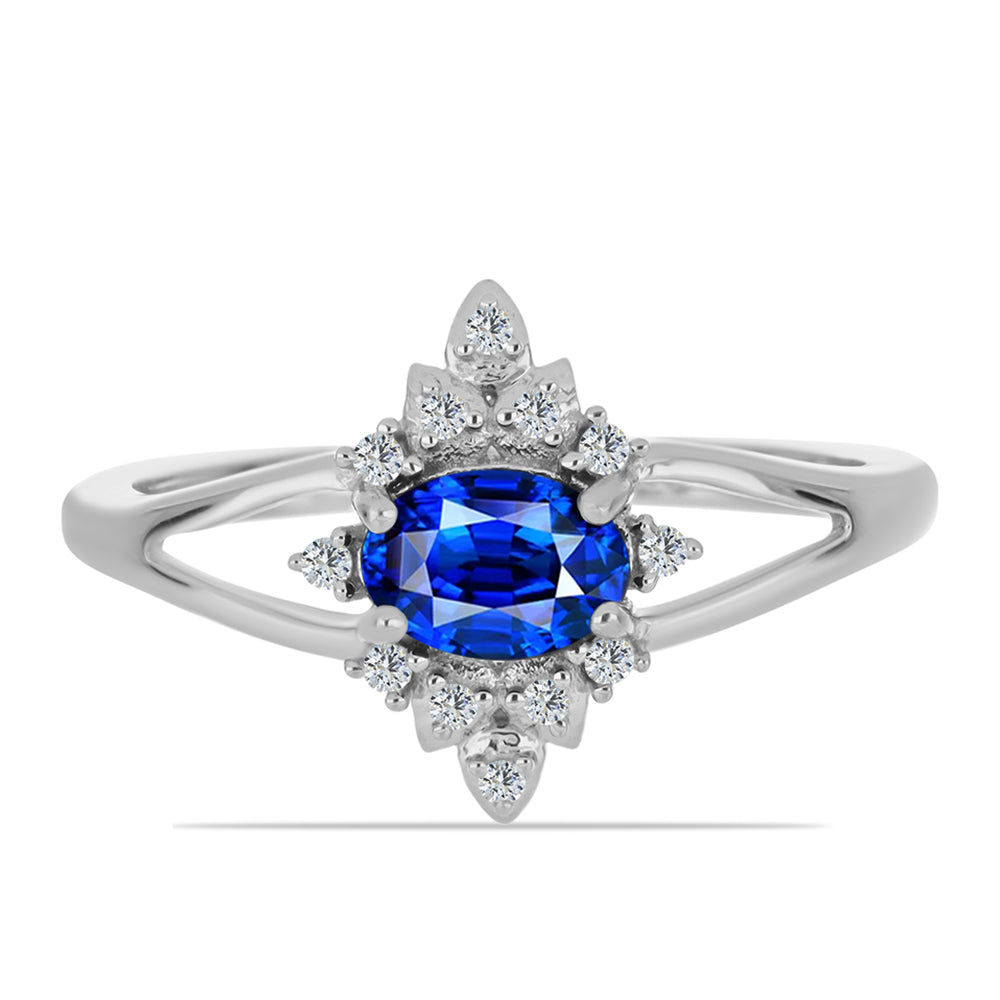 Stříbro 925/1000 Prsten s Australským Modrým Safírem a Bílým Topazem - Karátové číslo: 1.24. přibližná hmotnost: 2.5 gramů