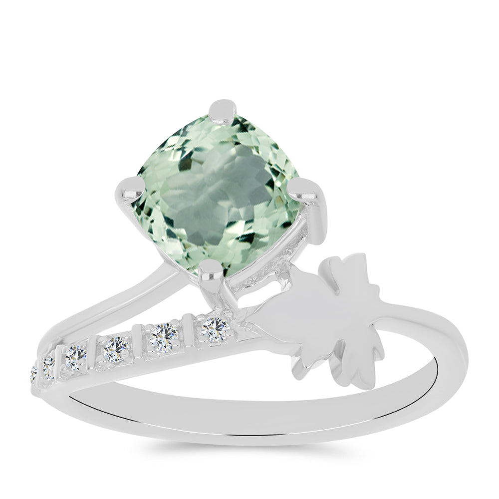 Stříbrný Prsten se Zeleným Ametystem a Bílým Topazem 3 