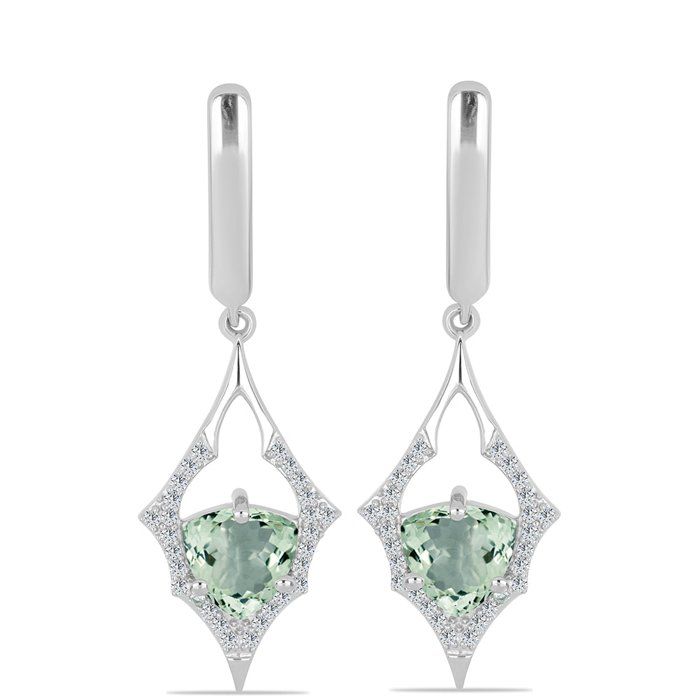 Stříbrné Náušnice se Zeleným Ametystem a Bílým Topazem 1 