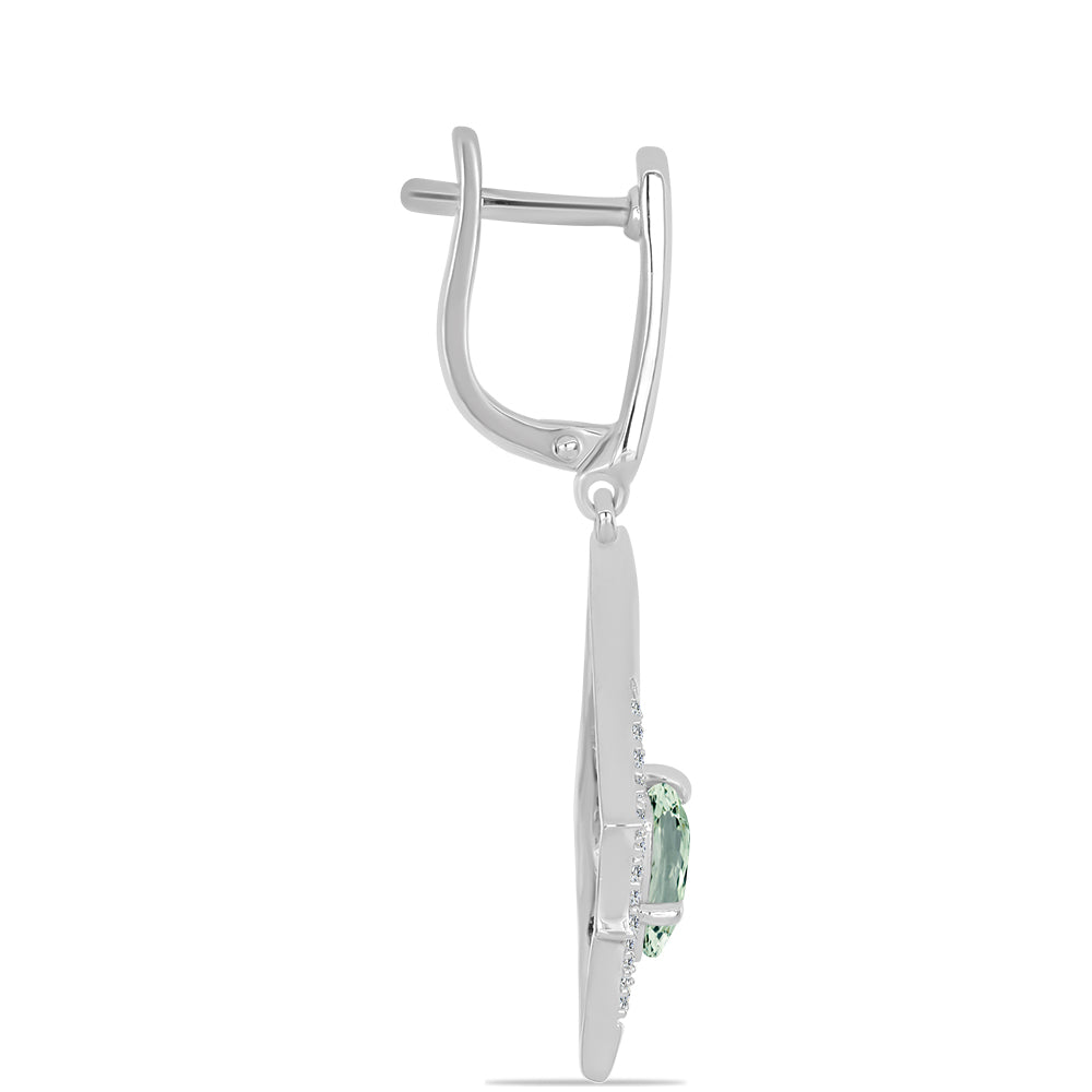 Stříbrné Náušnice se Zeleným Ametystem a Bílým Topazem 2 