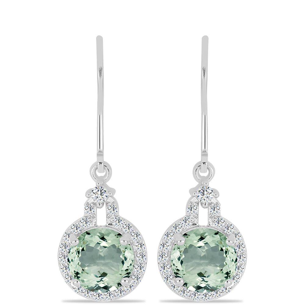 Stříbrné Náušnice se Zeleným Ametystem a Bílým Topazem 1 