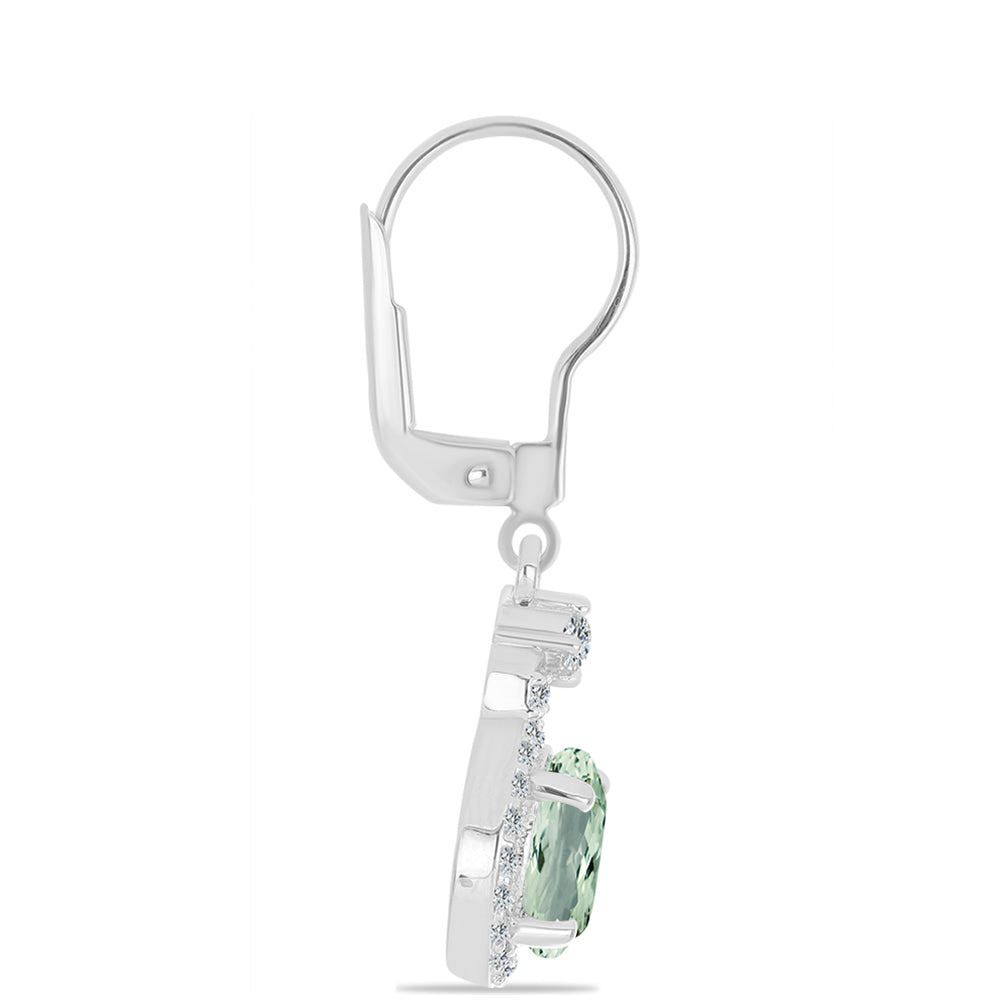 Stříbrné Náušnice se Zeleným Ametystem a Bílým Topazem 2 