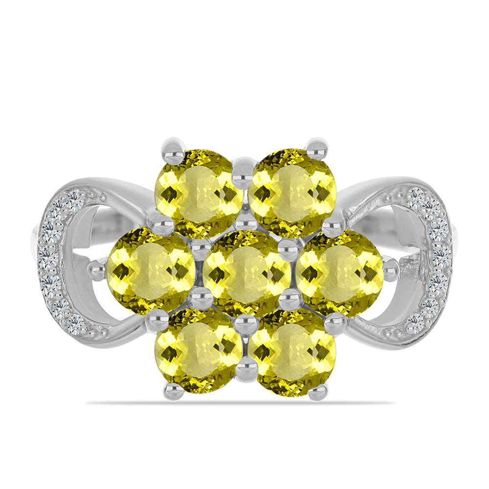 Stříbro 925/1000 - Prsten s Citronovým Topazem a Bílým Topazem - Karátové číslo: 1.77. přibližná hmotnost: 3.61 gramů