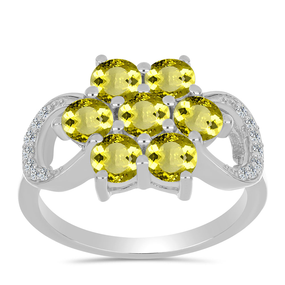 Stříbro 925/1000 - Prsten s Citronovým Topazem a Bílým Topazem - Karátové číslo: 1.77. přibližná hmotnost: 3.61 gramů 3 