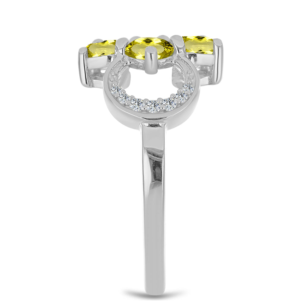 Stříbro 925/1000 - Prsten s Citronovým Topazem a Bílým Topazem - Karátové číslo: 1.77. přibližná hmotnost: 3.61 gramů 4 