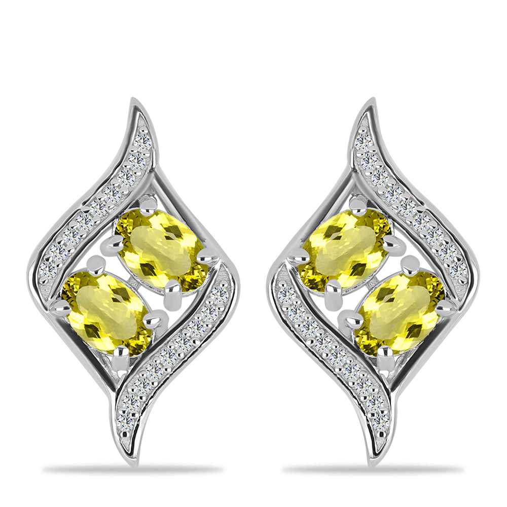 Stříbrné Náušnice s Citronovým Topazem a Bílým Topazem