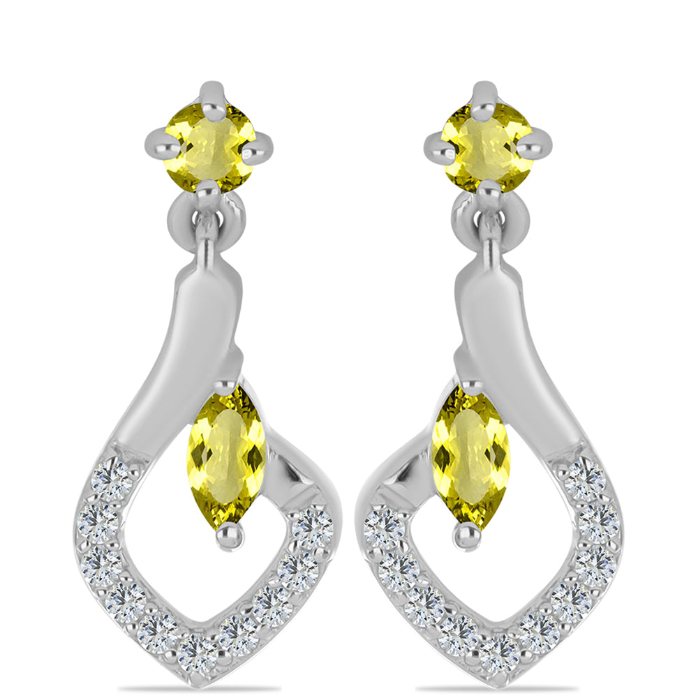 Stříbro 925/1000 - Náušnice s Citronovým Topazem a Bílým Topazem - Karátové číslo: 0.71. přibližná hmotnost: 2.37 gramů