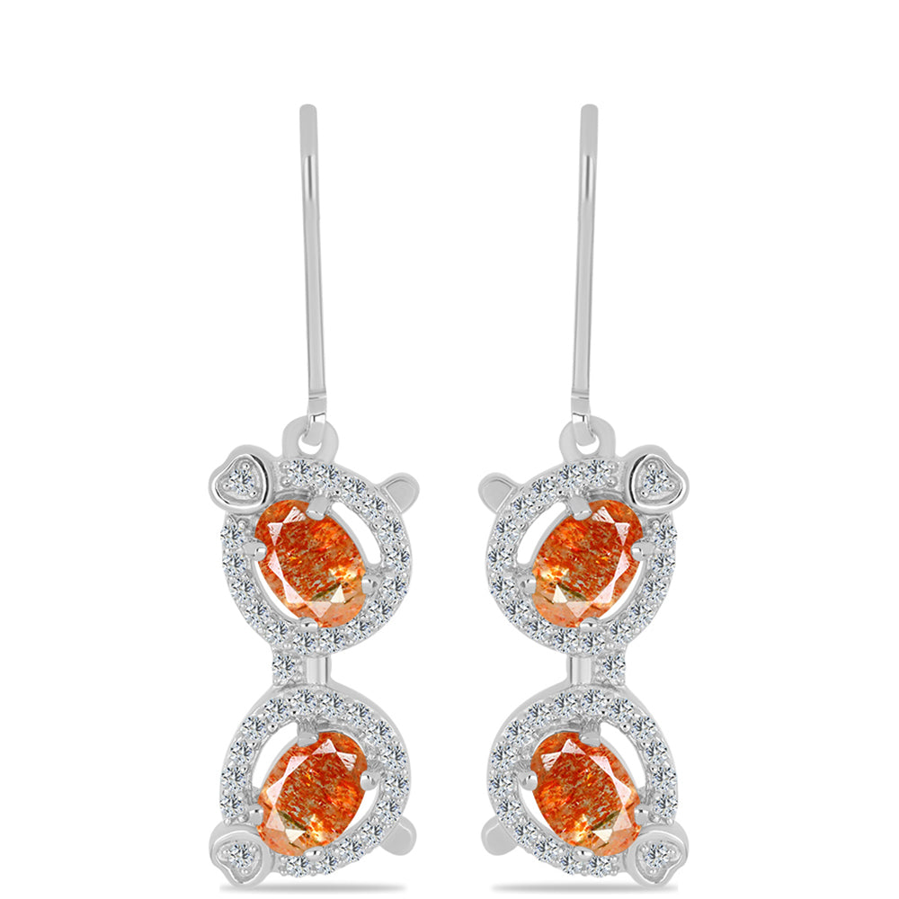 Stříbro 925/1000 Náušnice s Oregonským Slunečním Kamenem a Bílým Topazem - Karátové číslo: 2.29. přibližná hmotnost: 4.08 gramů 1 