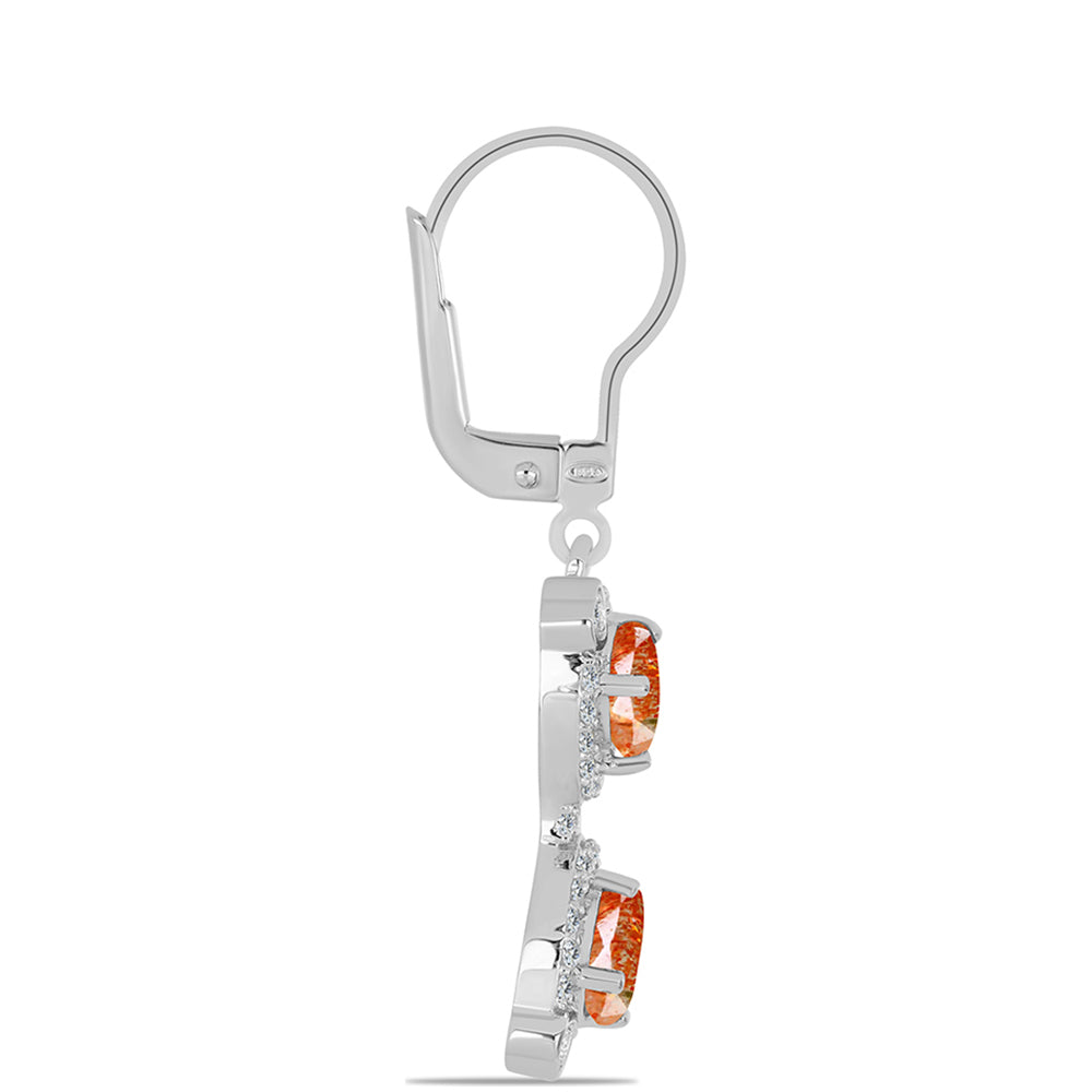 Stříbro 925/1000 Náušnice s Oregonským Slunečním Kamenem a Bílým Topazem - Karátové číslo: 2.29. přibližná hmotnost: 4.08 gramů 2 