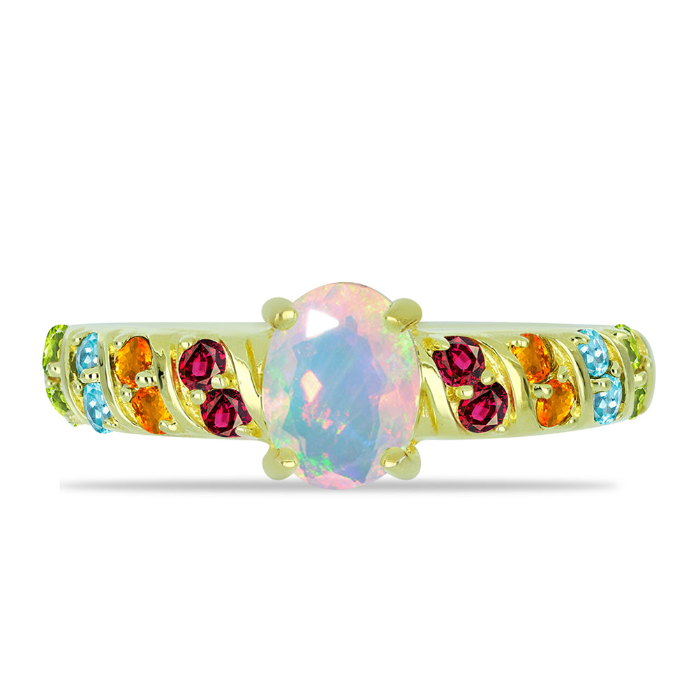 Pozlacené Stříbro 925/1000 - Prsten s Welo opálem a Chakra Turmalínem - Karátové číslo: 1.37. přibližná hmotnost: 3.1 gramů