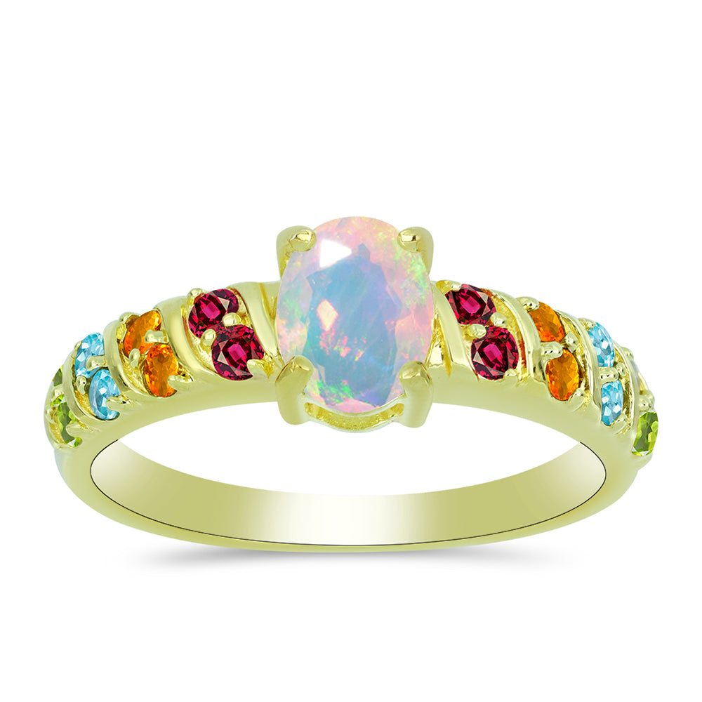 Pozlacené Stříbro 925/1000 - Prsten s Welo opálem a Chakra Turmalínem - Karátové číslo: 1.37. přibližná hmotnost: 3.1 gramů