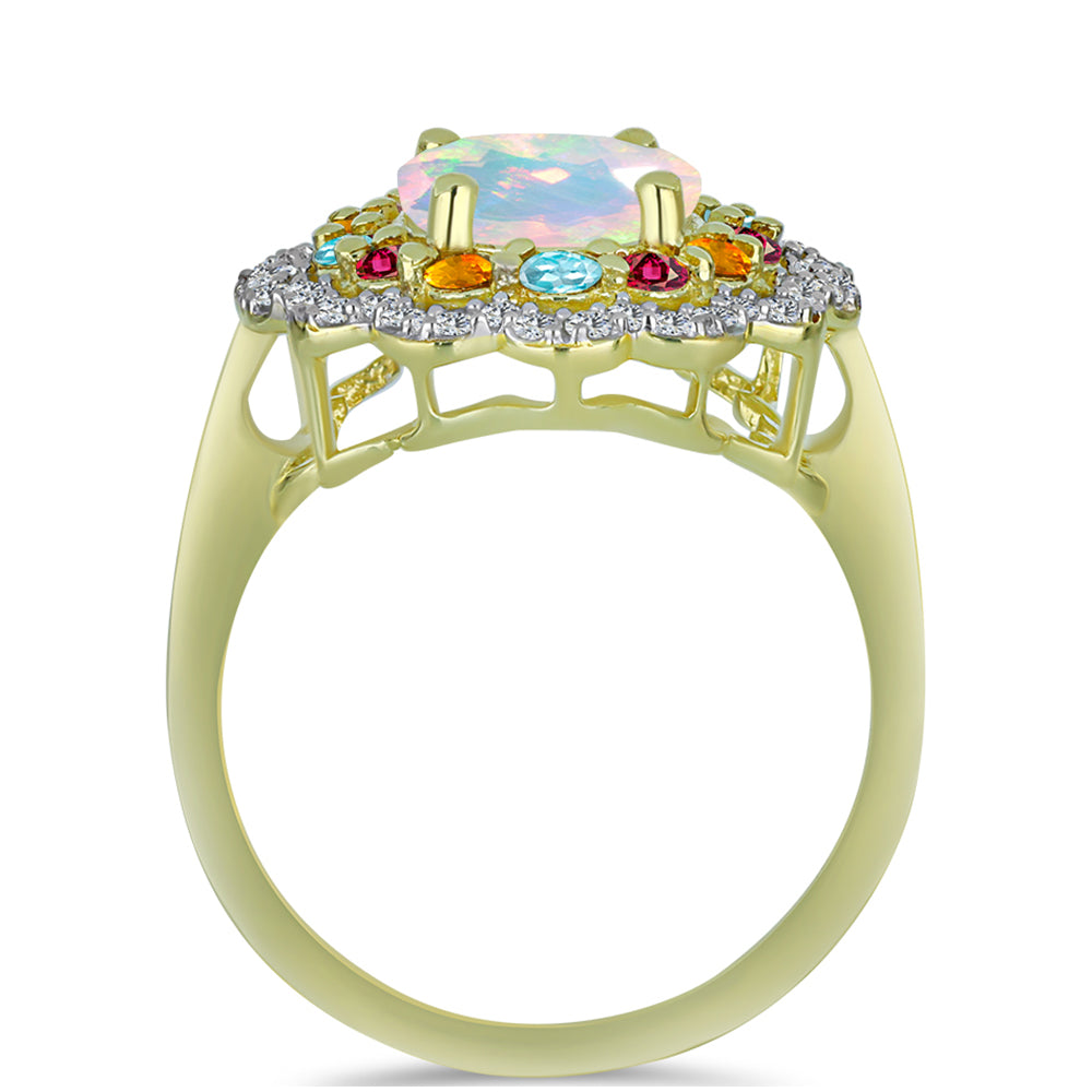 Pozlacený Stříbrný Prsten s Welo opálem a Chakra Turmalínem 2 