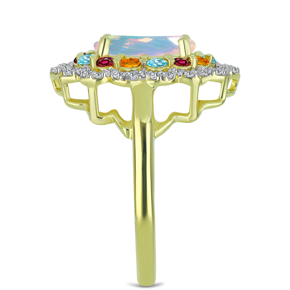 Pozlacený Stříbrný Prsten s Welo opálem a Chakra Turmalínem 4 