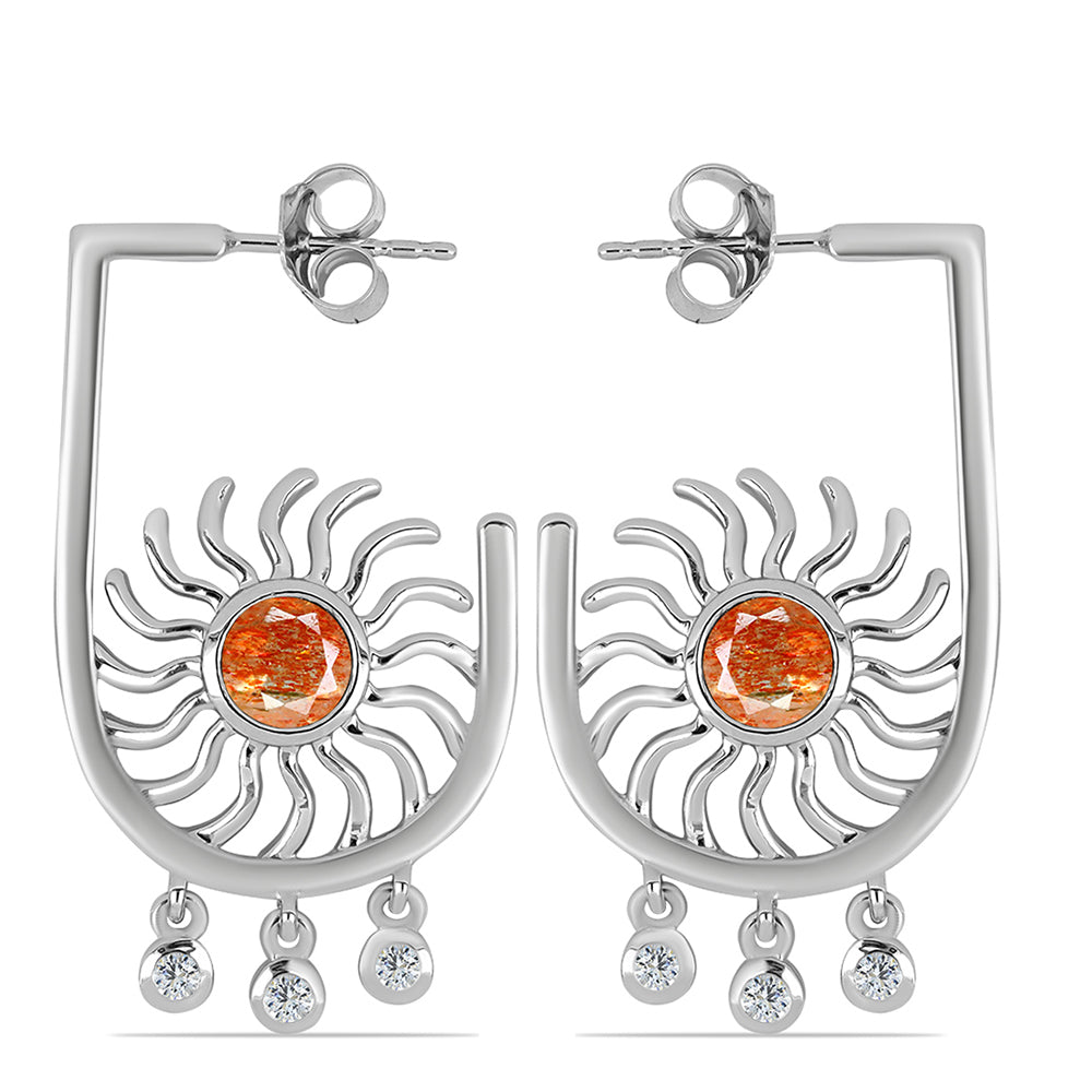 925 / 1000 Sterlingové Stříbro Náušnice s Oregonským Slunečním Kamenem a Bílým Topazem 1 