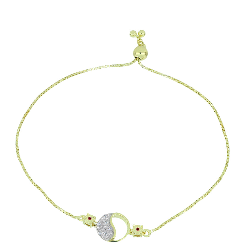 Pozlacené Stříbro 925/1000 - Náramek s Červeným Diamantem a Bílým Diamantem - Karátové číslo: 0.05. přibližná hmotnost: 3.13 gramů 2 