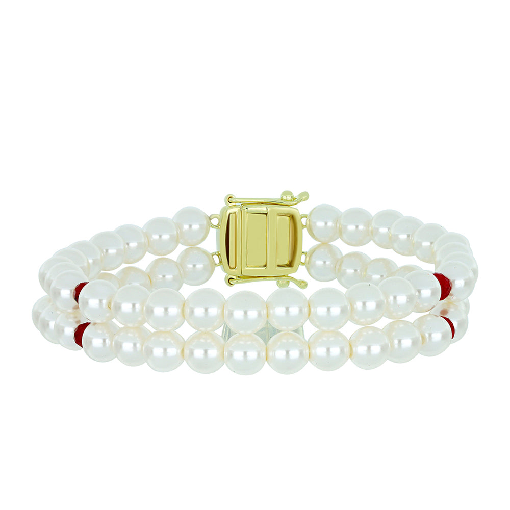 Pozlacený Stříbrný Náramek s Bílou Sladkovodní Perlou a Madagaskarským Rubínem 2 