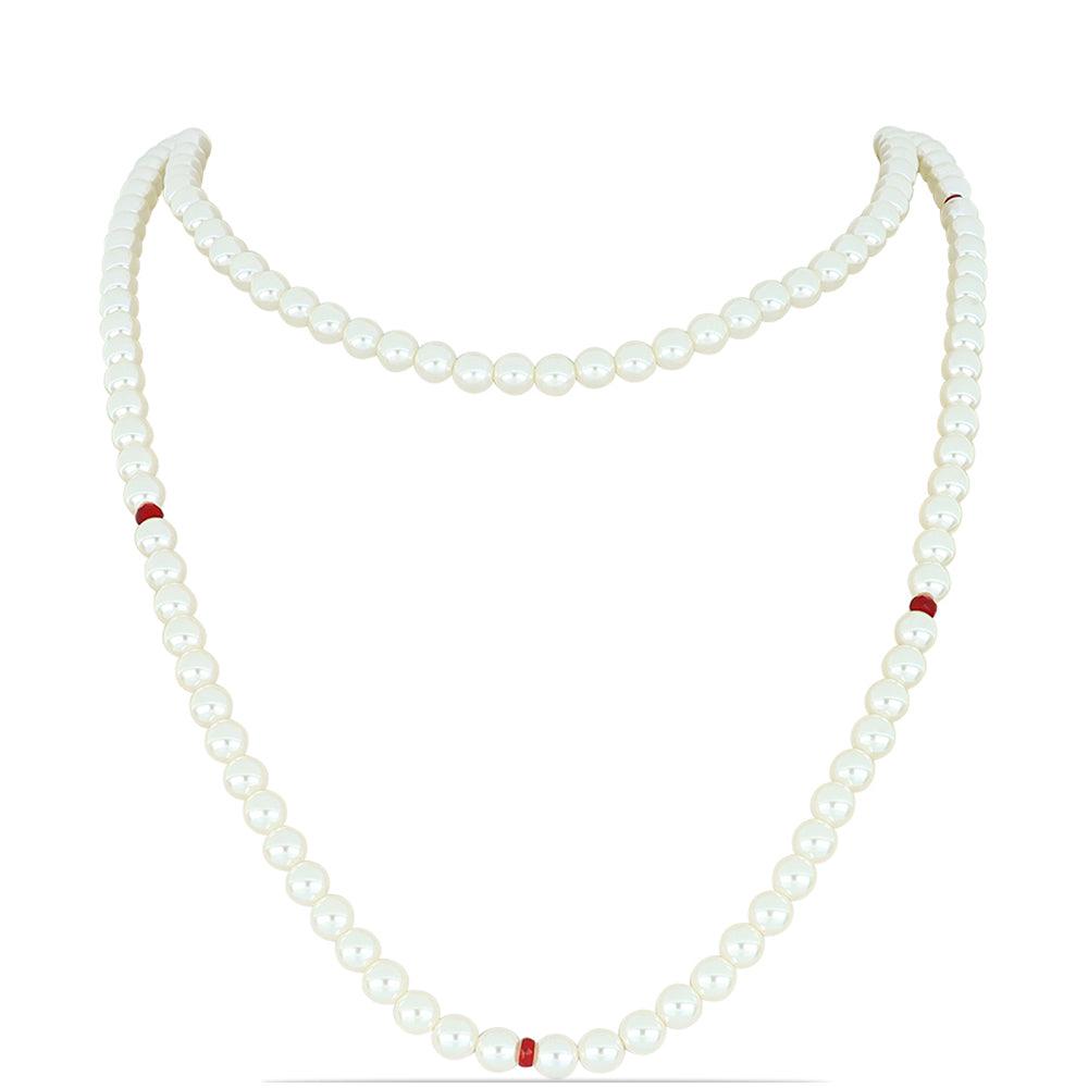 Pozlacené Stříbro 925/1000 - Sada s Bílou Sladkovodní Perlou a Madagaskarským Rubínem - Karátové číslo: 176.58. přibližná hmotnost: 36.27 gramů ( Náhrdelník+Náušnice ) 2 