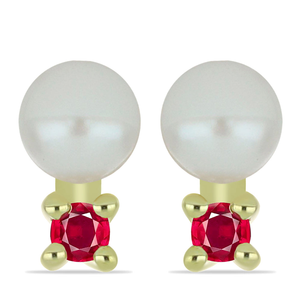 Pozlacené Stříbro 925/1000 - Sada s Bílou Sladkovodní Perlou a Madagaskarským Rubínem - Karátové číslo: 176.58. přibližná hmotnost: 36.27 gramů ( Náhrdelník+Náušnice )