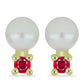 Pozlacené Stříbro 925/1000 - Sada s Bílou Sladkovodní Perlou a Madagaskarským Rubínem - Karátové číslo: 176.58. přibližná hmotnost: 36.27 gramů ( Náhrdelník+Náušnice )