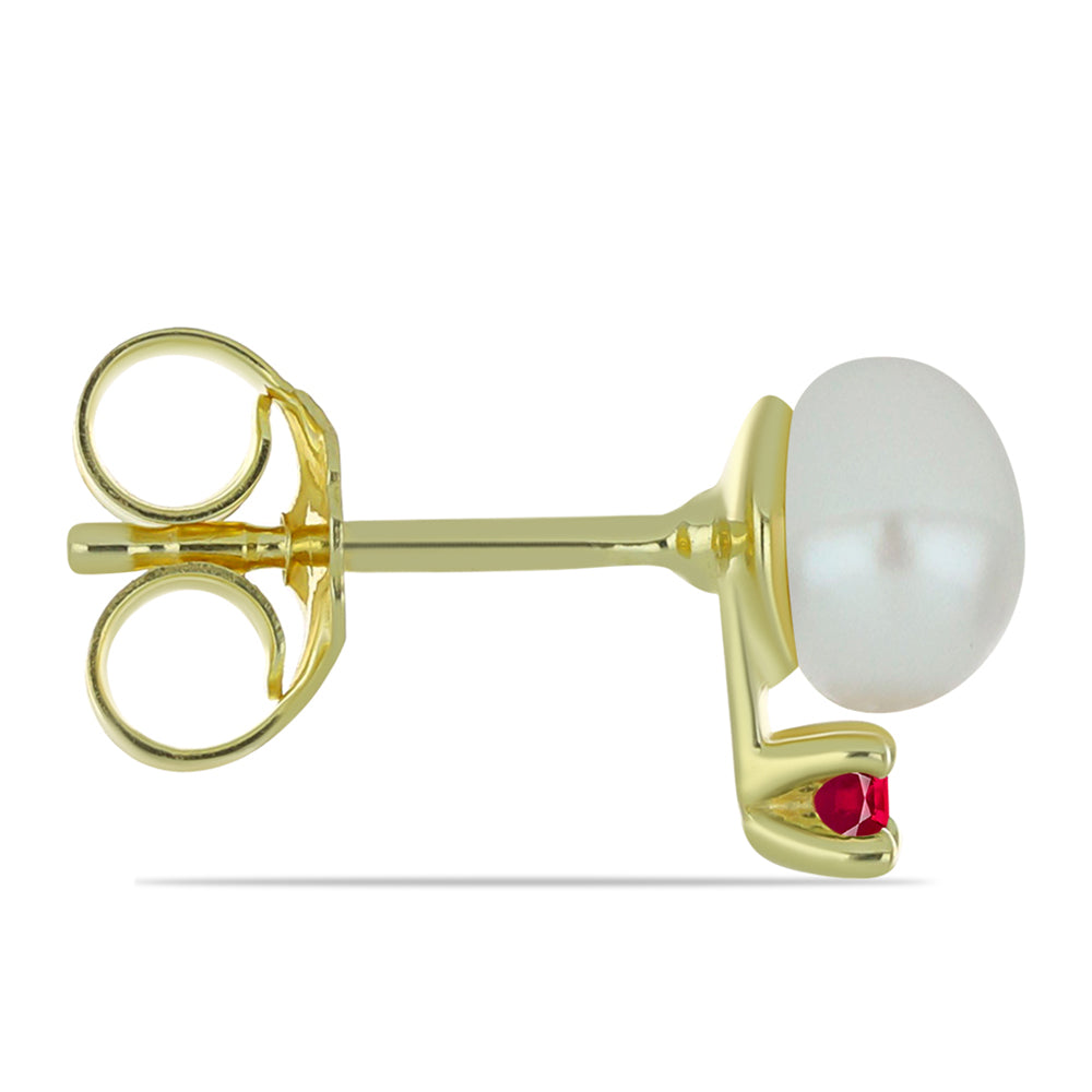 Pozlacené Stříbro 925/1000 - Sada s Bílou Sladkovodní Perlou a Madagaskarským Rubínem - Karátové číslo: 176.58. přibližná hmotnost: 36.27 gramů ( Náhrdelník+Náušnice ) 4 